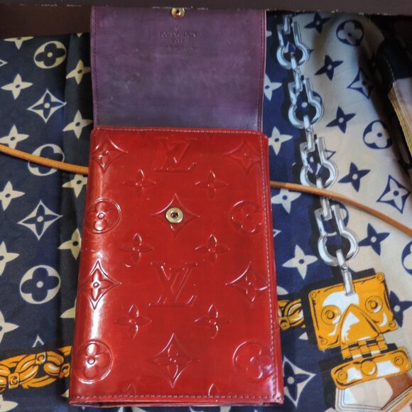 LOUIS VUITTON Walker Shoulder Bag Tri Fold Wallet Red Redyed Vernis - Picture 6 of 16